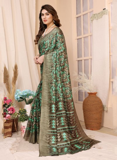 Classic Saree Printed Khadi in Green