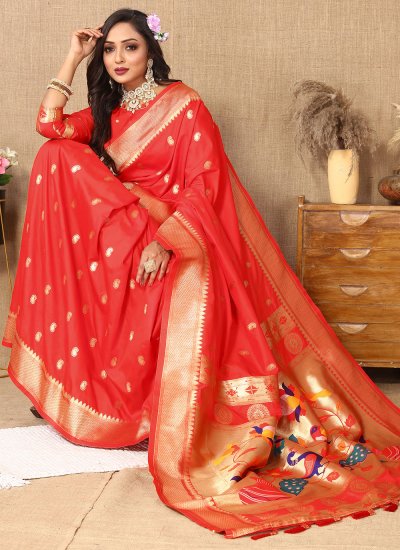 Classic Saree Weaving Silk in Orange