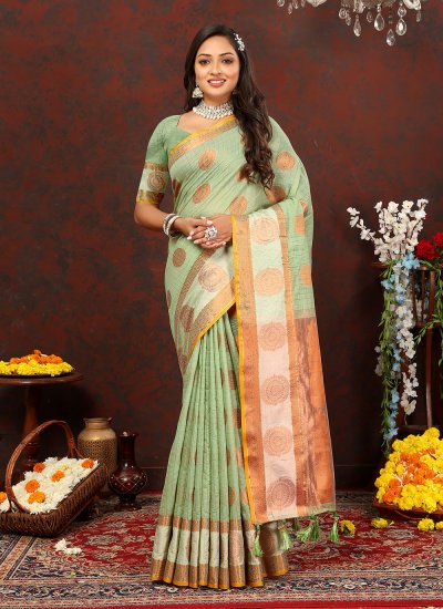 Classic Saree Weaving Soft Cotton in Green