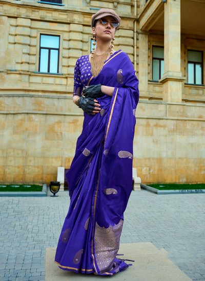Classic Saree Woven Satin in Purple