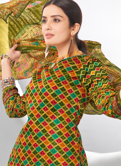 Classical Digital Print Cotton Green Trendy Salwar Suit