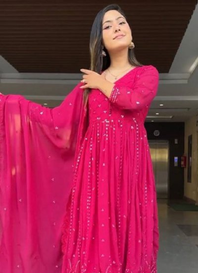 Competent Pink Faux Georgette Salwar Kameez