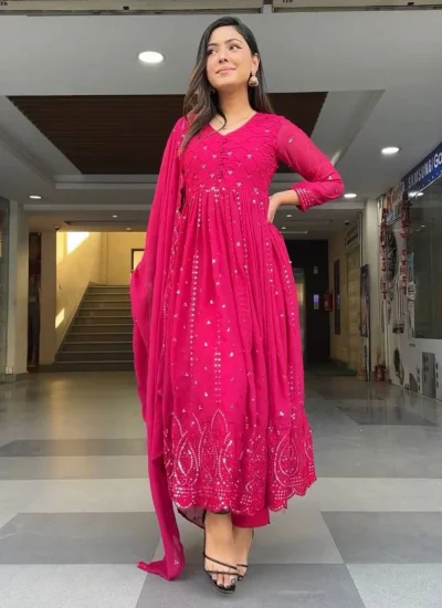 Competent Pink Faux Georgette Salwar Kameez