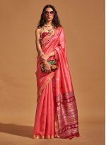 Competent Weaving Rose Pink Contemporary Style Saree