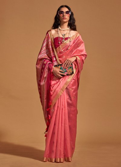 Competent Weaving Rose Pink Contemporary Style Saree