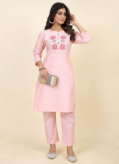 Congenial Pink Embroidered Casual Kurti