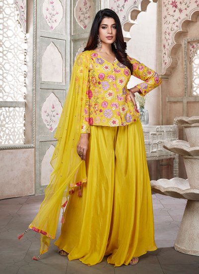 Congenial Printed Yellow Designer Salwar Kameez 