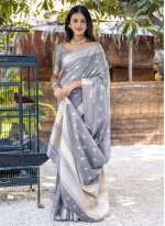 Contemporary Saree Woven Cotton in Grey