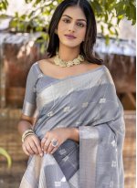 Contemporary Saree Woven Cotton in Grey