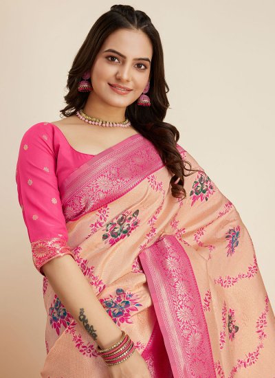 Contemporary Style Saree Weaving Banarasi Silk in Pink