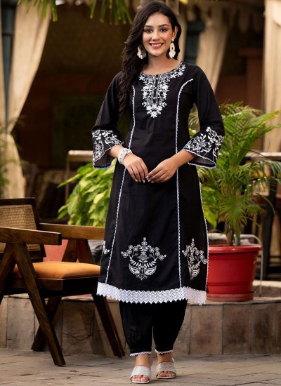 Cotton Black Designer Salwar Kameez