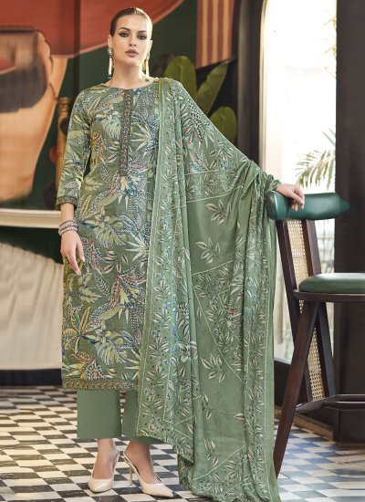 Cotton Digital Print Green Salwar Suit