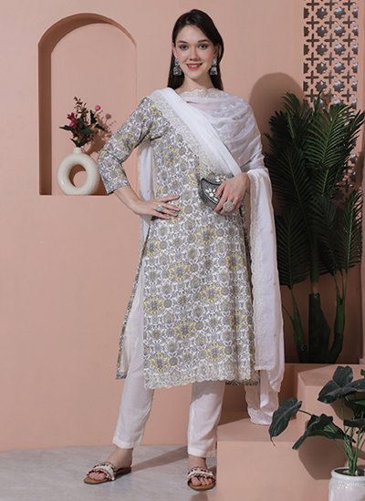 Cotton Digital Print Off White Designer Salwar Kameez