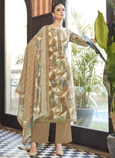 Cotton Embroidered Trendy Salwar Kameez in Brown
