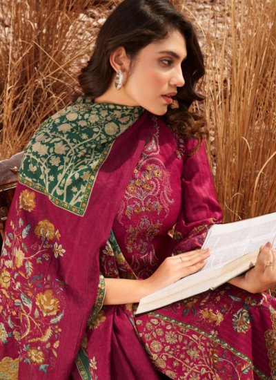 Cotton Lawn Embroidered Trendy Salwar Suit in Rani
