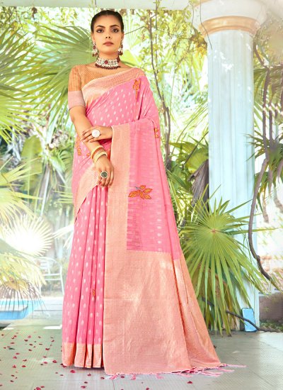 Cotton Printed Pink Designer Traditional Saree