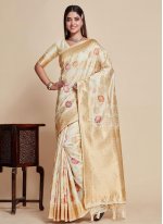 Cream and Off White Wedding Kanjivaram Silk Contemporary Saree
