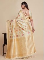 Cream and Off White Wedding Kanjivaram Silk Contemporary Saree