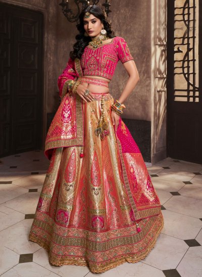 Embroidered, Resham and Zari Work Banarasi Lehenga Choli Online Pink Lehenga  Choli| lovelyweddingmall.com