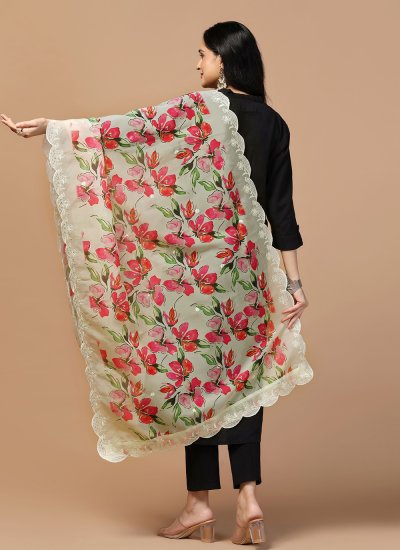 
                            Cream Embroidered Festival Dupatta