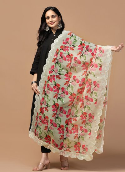 Cream Embroidered Festival Dupatta