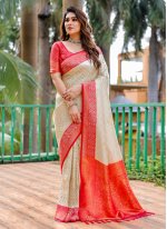 Cream Kanjivaram Silk Weaving Contemporary Saree