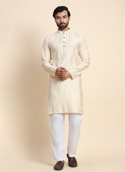 Cream Rayon Plain Kurta Pyjama