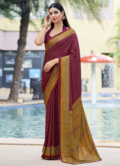 Crepe Silk Maroon Printed Trendy Saree