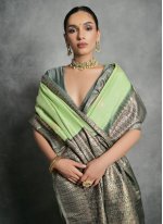 Cute Green Woven Tussar Silk Contemporary Saree