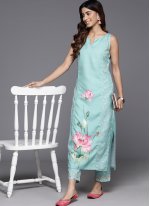 Delectable Blue Blended Cotton Party Wear Kurti