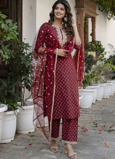 Delectable Maroon Cotton Designer Salwar Suit