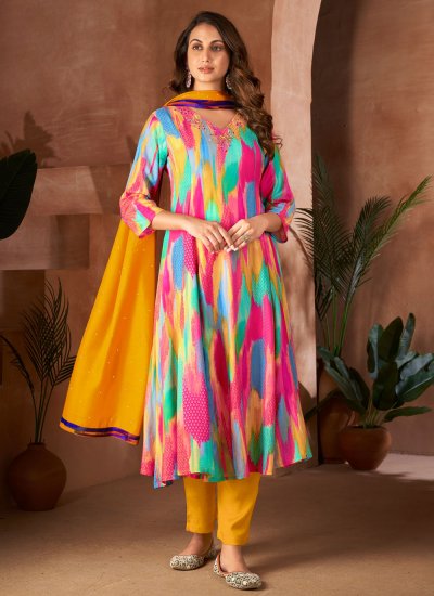 Delectable Multi Colour Handwork Designer Salwar Suit