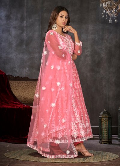 Delectable Pink Net Anarkali Salwar Kameez