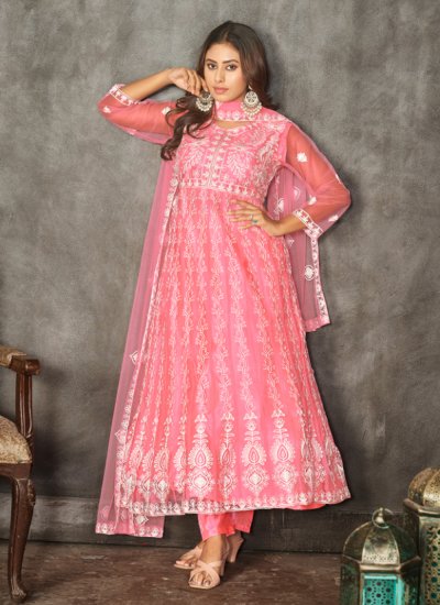 Delectable Pink Net Anarkali Salwar Kameez