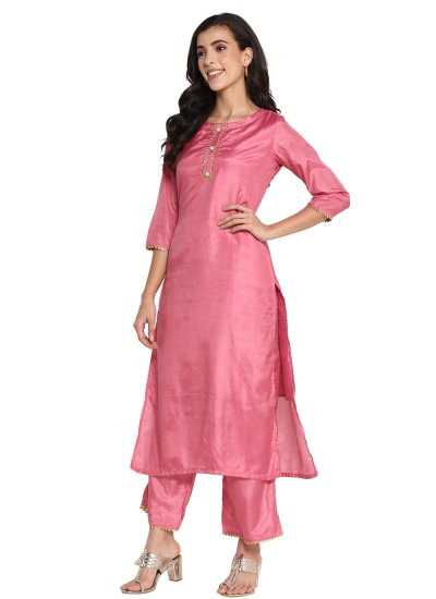 Delectable Plain Silk Blend Pink Designer Palazzo Salwar Kameez