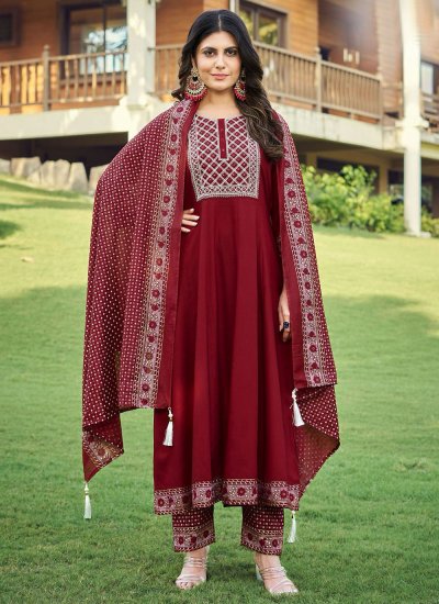 Delectable Thread Maroon Rayon Readymade Salwar Suit