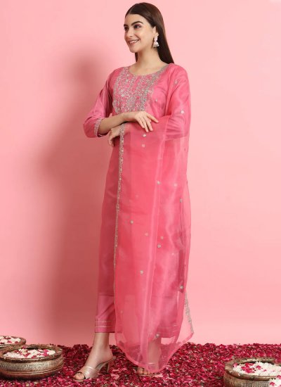 Delightsome Pink Embroidered Silk Blend Trendy Salwar Kameez