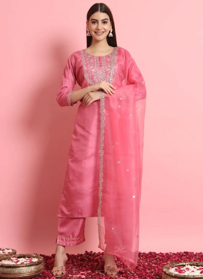 Delightsome Pink Embroidered Silk Blend Trendy Salwar Kameez