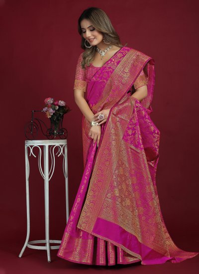 Demure Banarasi Silk Woven Magenta Trendy Saree