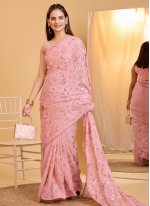 Deserving Embroidered Rose Pink Trendy Saree