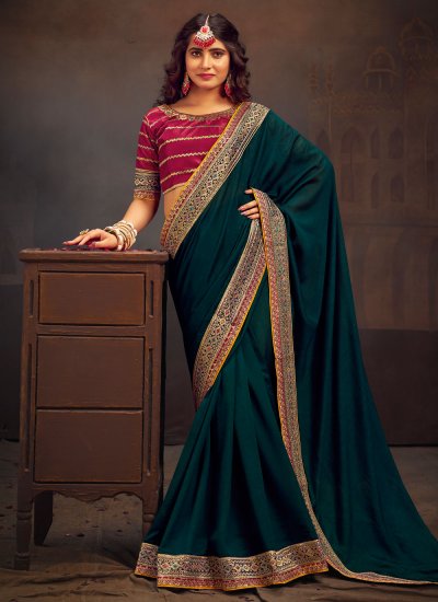 Deserving Embroidered Vichitra Silk Classic Saree