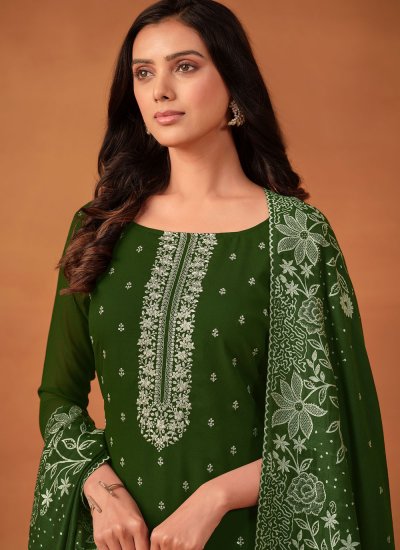 Deserving Green Embroidered Trendy Salwar Kameez