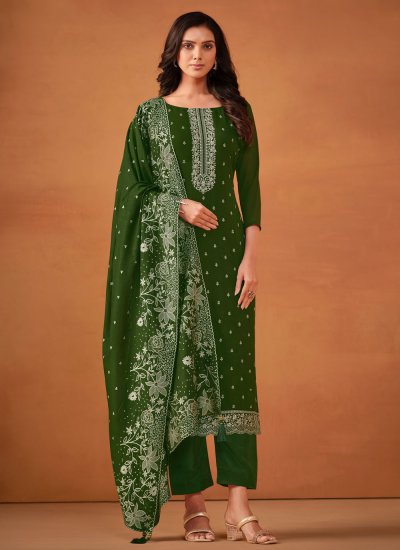 Deserving Green Embroidered Trendy Salwar Kameez