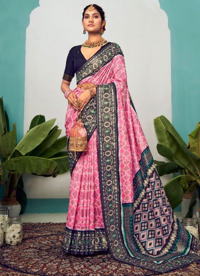 Deserving Woven Cotton Silk Pink Contemporary Style Saree