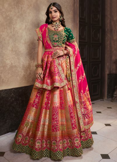 Designer Lehenga Choli Embroidered Banarasi Silk in Pink