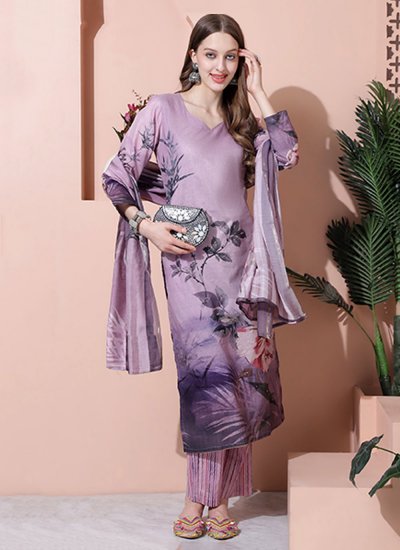 Designer Salwar Kameez Digital Print Cotton in Purple