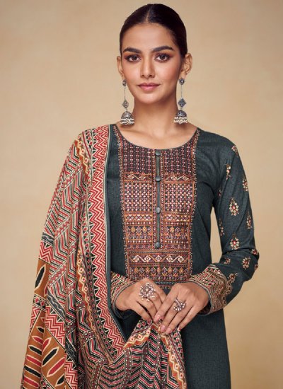 Designer Salwar Kameez Embroidered Cotton in Black