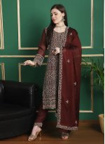 Designer Salwar Suit Embroidered Georgette in Maroon