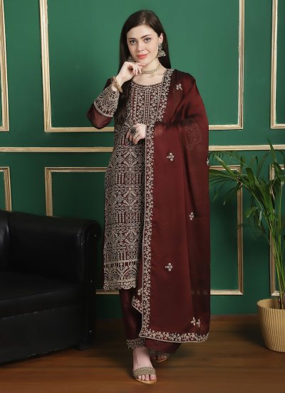 Designer Salwar Suit Embroidered Georgette in Maroon