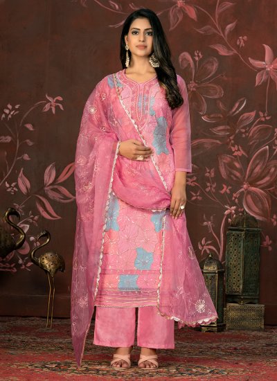 Designer Salwar Suit Embroidered Organza in Pink
